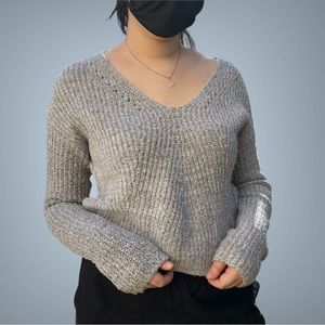Grey / Salt & Pepper V-neck Knit Sweater